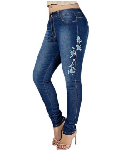 L-5XL Plus Size Autumn Winter Women Pants Stretch Embroidered Jeans For Women Elastic Flower Jeans Female Slim Denim Pant $40...