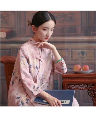 2023 Temperament Fashion Chinese Style Spring Summer Dress Thin Soft Cotton Linen Print Floral Women Casual Dress $41.41 - Dr...