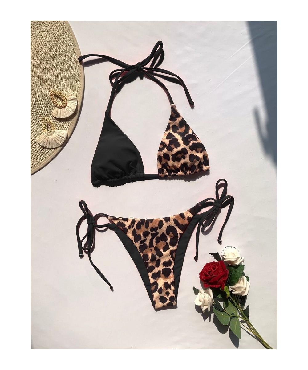 Para Praia Leopard Patchwork Bikini 2023 Sexy Halter Biquini Bandage Swimwear Women Brazilian Swimsuit Two Piece Bathing Suit...