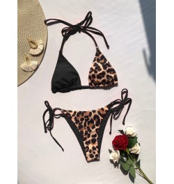 Para Praia Leopard Patchwork Bikini 2023 Sexy Halter Biquini Bandage Swimwear Women Brazilian Swimsuit Two Piece Bathing Suit...