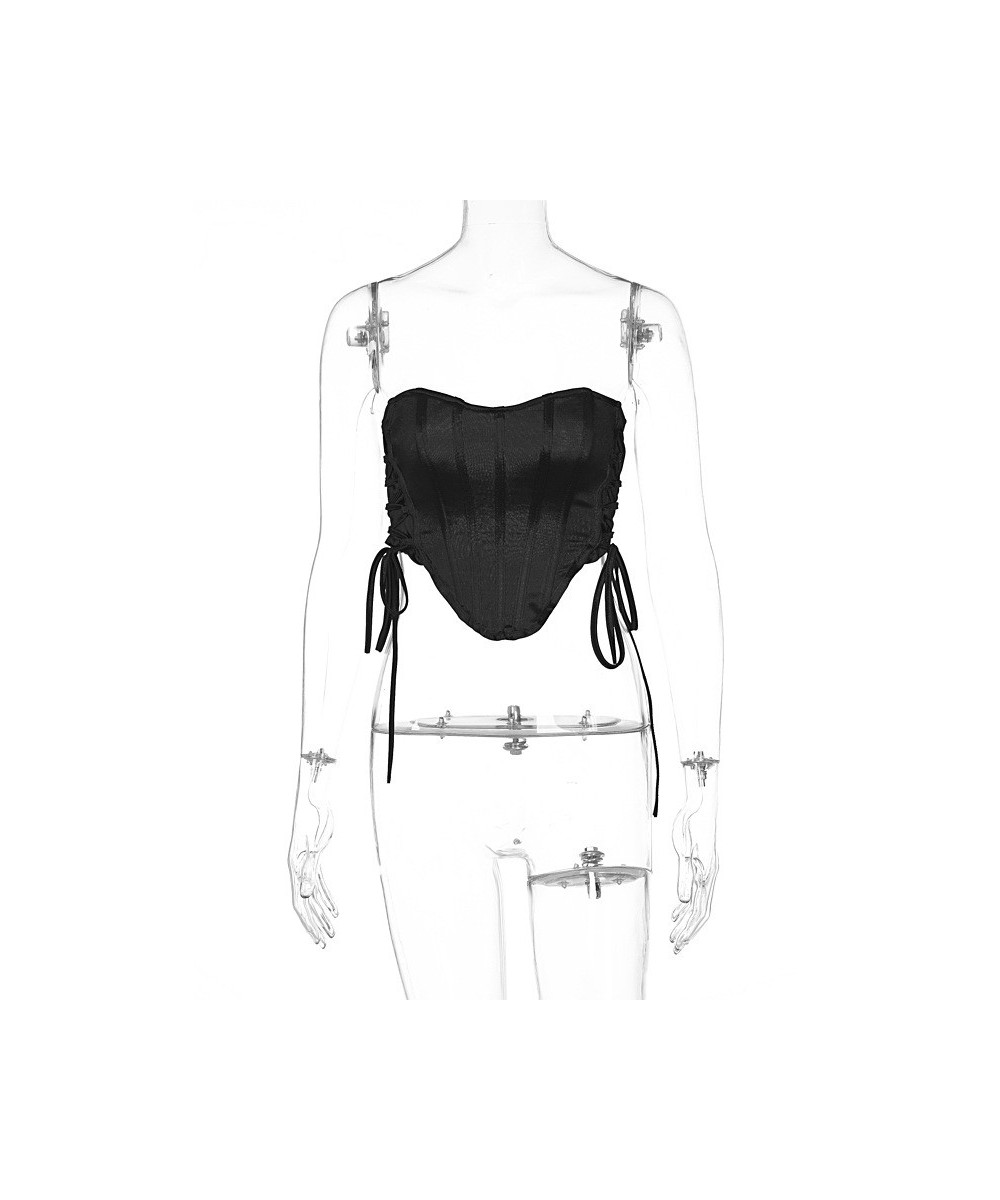 Women's Vintage Strapless Open Back Boned Mesh Bustier Back Corset Waist Trainer Body Shaper Crop Top Female Overbust Corset ...