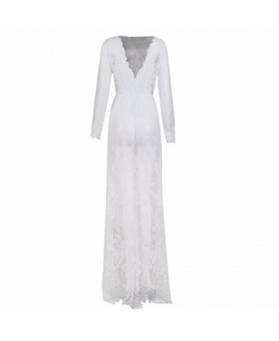 Long Section Deep V Women Nightgown Lace Hollow Long Sleeve Nightdress $29.83 - Sleepwears