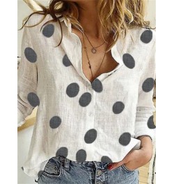 Linen Print Shirts for Women Spring Summer 2023 New Turn Down Collar Long Sleeve Blouses Ladies Button Up Casual Tops $33.76 ...