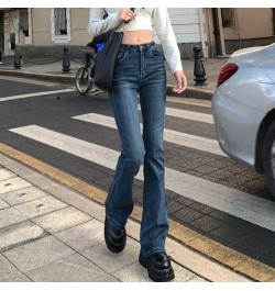 2023 Fall Summer Flared Jeans Women's Blue Straight Slim Body High Waist Vintage Pants Female Korean Solid Color Trouser $50....