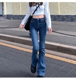 2023 Fall Summer Flared Jeans Women's Blue Straight Slim Body High Waist Vintage Pants Female Korean Solid Color Trouser $50....