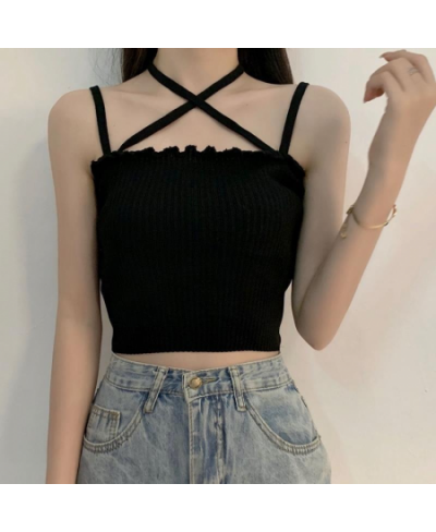 Tank Top Woman Y2k White Crop Sexy Corset Knitted Solid Cotton 2022 Summer New Kawaii Skinny Women Clothing Vintage Backless ...