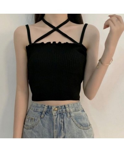 Tank Top Woman Y2k White Crop Sexy Corset Knitted Solid Cotton 2022 Summer New Kawaii Skinny Women Clothing Vintage Backless ...