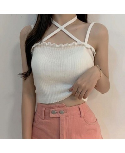 Tank Top Woman Y2k White Crop Sexy Corset Knitted Solid Cotton 2022 Summer New Kawaii Skinny Women Clothing Vintage Backless ...