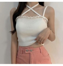 Tank Top Woman Y2k White Crop Sexy Corset Knitted Solid Cotton 2022 Summer New Kawaii Skinny Women Clothing Vintage Backless ...