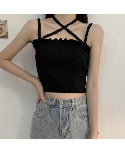 Tank Top Woman Y2k White Crop Sexy Corset Knitted Solid Cotton 2022 Summer New Kawaii Skinny Women Clothing Vintage Backless ...