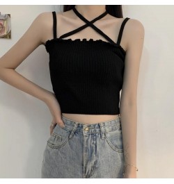 Tank Top Woman Y2k White Crop Sexy Corset Knitted Solid Cotton 2022 Summer New Kawaii Skinny Women Clothing Vintage Backless ...