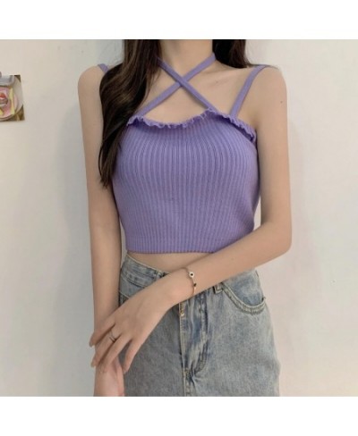 Tank Top Woman Y2k White Crop Sexy Corset Knitted Solid Cotton 2022 Summer New Kawaii Skinny Women Clothing Vintage Backless ...