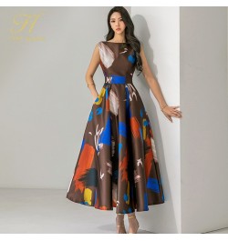 New Summer Dresses Korean Retro Sleeveless Printing Vestidos Fashion Slim Big Swing O-Neck Long Party Casual Dress $58.34 - D...