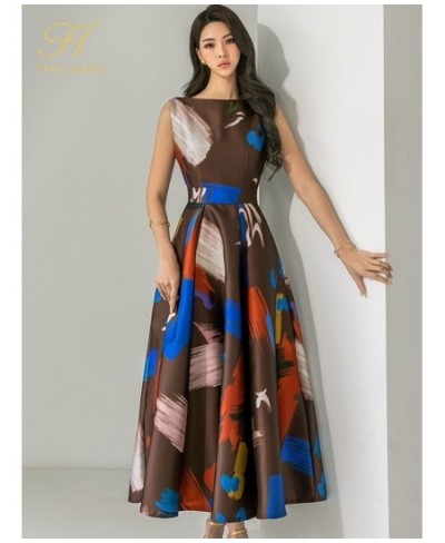 New Summer Dresses Korean Retro Sleeveless Printing Vestidos Fashion Slim Big Swing O-Neck Long Party Casual Dress $58.34 - D...