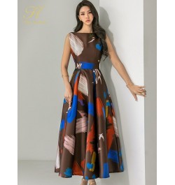 New Summer Dresses Korean Retro Sleeveless Printing Vestidos Fashion Slim Big Swing O-Neck Long Party Casual Dress $58.34 - D...