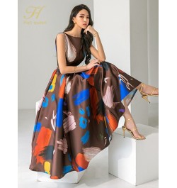 New Summer Dresses Korean Retro Sleeveless Printing Vestidos Fashion Slim Big Swing O-Neck Long Party Casual Dress $58.34 - D...