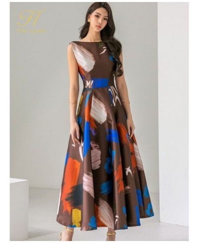 New Summer Dresses Korean Retro Sleeveless Printing Vestidos Fashion Slim Big Swing O-Neck Long Party Casual Dress $58.34 - D...