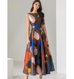 New Summer Dresses Korean Retro Sleeveless Printing Vestidos Fashion Slim Big Swing O-Neck Long Party Casual Dress $58.34 - D...