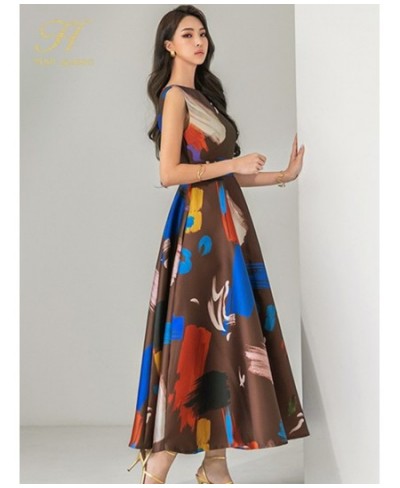 New Summer Dresses Korean Retro Sleeveless Printing Vestidos Fashion Slim Big Swing O-Neck Long Party Casual Dress $58.34 - D...