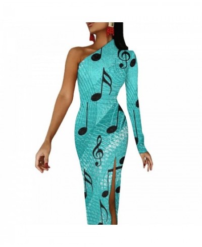 Music Notes Maxi Dress Long Sleeve Musical Notation Elegant Bodycon Dress Side Split Party Long Dresses Women Print Vestidos ...