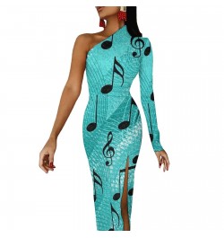 Music Notes Maxi Dress Long Sleeve Musical Notation Elegant Bodycon Dress Side Split Party Long Dresses Women Print Vestidos ...