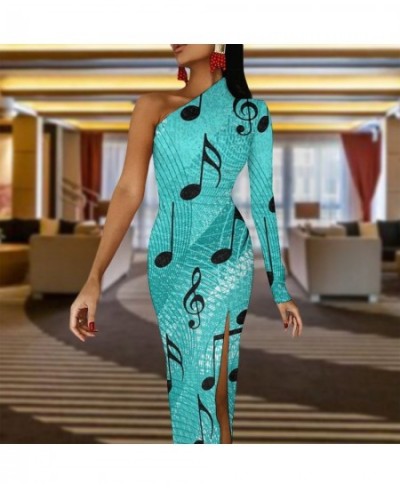 Music Notes Maxi Dress Long Sleeve Musical Notation Elegant Bodycon Dress Side Split Party Long Dresses Women Print Vestidos ...