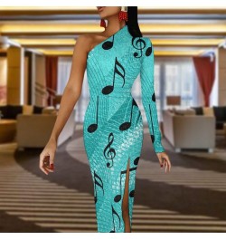 Music Notes Maxi Dress Long Sleeve Musical Notation Elegant Bodycon Dress Side Split Party Long Dresses Women Print Vestidos ...