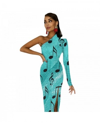 Music Notes Maxi Dress Long Sleeve Musical Notation Elegant Bodycon Dress Side Split Party Long Dresses Women Print Vestidos ...