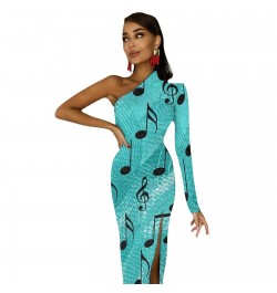 Music Notes Maxi Dress Long Sleeve Musical Notation Elegant Bodycon Dress Side Split Party Long Dresses Women Print Vestidos ...