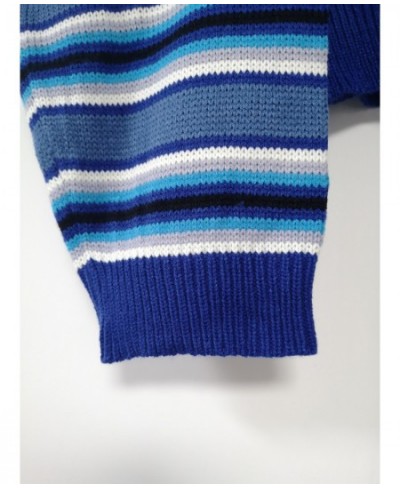 Sweater Blue & White Striped Oversized Jumper Embroidered Mock Neck Cropped Pullovers Harajuku Women's Sweaters / $39.23 - Sw...