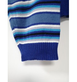 Sweater Blue & White Striped Oversized Jumper Embroidered Mock Neck Cropped Pullovers Harajuku Women's Sweaters / $39.23 - Sw...