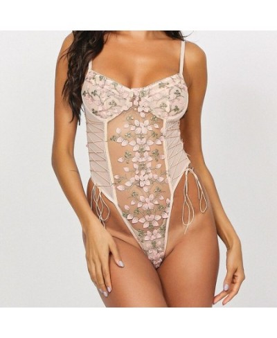 Fashion Sexy Deep V-Neck Fun Underwear Adjustable Women Lace Split Embroid Bodysuit Lady Nightclub Clothes Girl Gift $26.70 -...