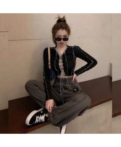 Women's T-shirt Hollow Out Bandage Tops Ladies Black Color Ribbed Mesh Tee Shirt Women Club Party Street Casual Wear Y2k Tops...