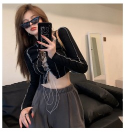 Women's T-shirt Hollow Out Bandage Tops Ladies Black Color Ribbed Mesh Tee Shirt Women Club Party Street Casual Wear Y2k Tops...