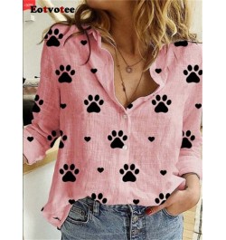 Linen Print Shirts for Women Spring Summer 2023 New Turn Down Collar Long Sleeve Blouses Ladies Button Up Casual Tops $33.76 ...