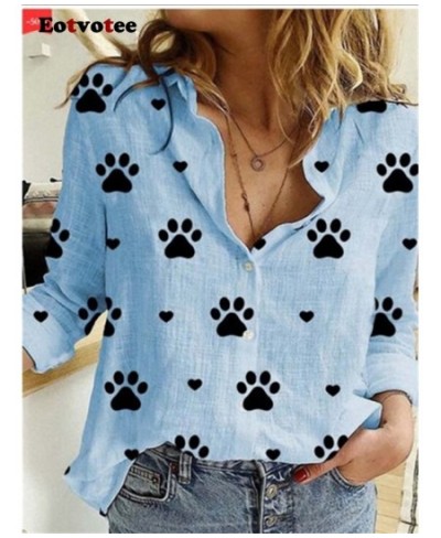 Linen Print Shirts for Women Spring Summer 2023 New Turn Down Collar Long Sleeve Blouses Ladies Button Up Casual Tops $33.76 ...