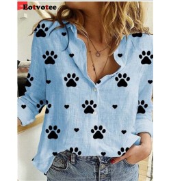 Linen Print Shirts for Women Spring Summer 2023 New Turn Down Collar Long Sleeve Blouses Ladies Button Up Casual Tops $33.76 ...