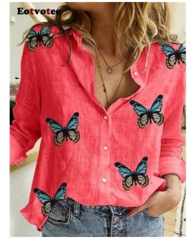 Linen Print Shirts for Women Spring Summer 2023 New Turn Down Collar Long Sleeve Blouses Ladies Button Up Casual Tops $33.76 ...