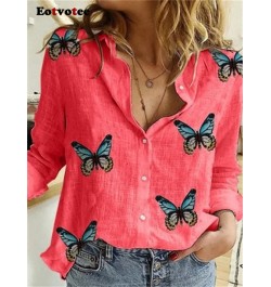 Linen Print Shirts for Women Spring Summer 2023 New Turn Down Collar Long Sleeve Blouses Ladies Button Up Casual Tops $33.76 ...