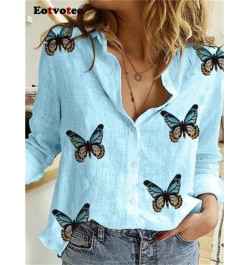 Linen Print Shirts for Women Spring Summer 2023 New Turn Down Collar Long Sleeve Blouses Ladies Button Up Casual Tops $33.76 ...