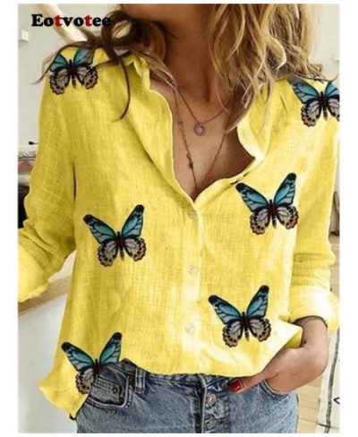 Linen Print Shirts for Women Spring Summer 2023 New Turn Down Collar Long Sleeve Blouses Ladies Button Up Casual Tops $33.76 ...