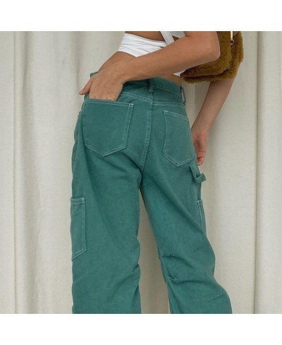 American retro tooling pocket jeans women's high waist thin and high personality trend all-match straight pants $76.82 - Jeans