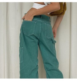 American retro tooling pocket jeans women's high waist thin and high personality trend all-match straight pants $76.82 - Jeans