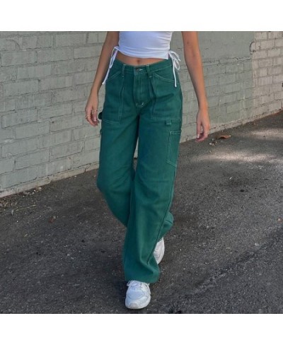 American retro tooling pocket jeans women's high waist thin and high personality trend all-match straight pants $76.82 - Jeans