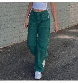 American retro tooling pocket jeans women's high waist thin and high personality trend all-match straight pants $76.82 - Jeans