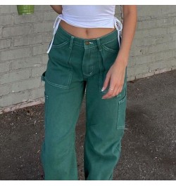 American retro tooling pocket jeans women's high waist thin and high personality trend all-match straight pants $76.82 - Jeans