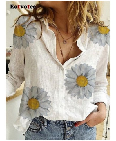 Linen Print Shirts for Women Spring Summer 2023 New Turn Down Collar Long Sleeve Blouses Ladies Button Up Casual Tops $33.76 ...