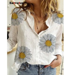 Linen Print Shirts for Women Spring Summer 2023 New Turn Down Collar Long Sleeve Blouses Ladies Button Up Casual Tops $33.76 ...