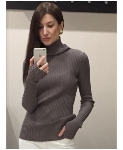 Ribbed Turtleneck Sweater Women Cotton High Neck Jumper Pullover Knitted Tops With Thumb Hole $36.85 - Sweaters