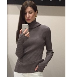 Ribbed Turtleneck Sweater Women Cotton High Neck Jumper Pullover Knitted Tops With Thumb Hole $36.85 - Sweaters